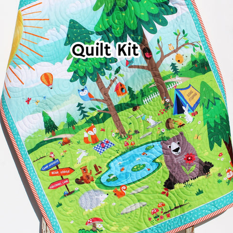 Woodland Quilt Kit, Forest Animals Panel, Camping Nursery Crib Sewing Blanket Bear Quilting DIY Project Simple Quick Easy Woods Outdoor