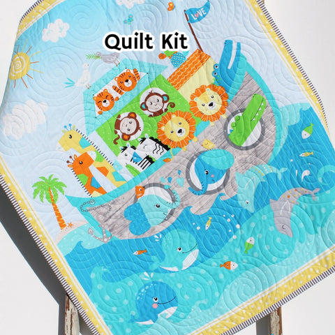 Noah's Ark Quilt Kit, Baby Bedding, Animals Panel Beginner Kit DIY Project Easy Idea Pattern Educational Cotton Biblical Fabrics Boy Girl