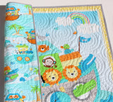 Noah's Ark Baby Quilt, Baptism Christening Baby Gift Blankets Crib Quilt Newborn Alphabet Nursery Bedding Boy Girl Personalized Name