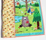 Quilt, Woodland Baby Quilt, Nursery Decor, Happy Camper, Nature Outdoors, Blankets, Forest Animals, Fox Deer Bear, Camping Tent Boy Girl