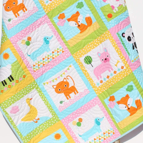 Kristin Blandford Designs Animal Baby Girl Quilt, Patchwork, Baby Blanket, Dachshund Dog Cat Panda Sheep Fox