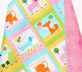 Kristin Blandford Designs Animal Baby Girl Quilt, Patchwork, Baby Blanket, Dachshund Dog Cat Panda Sheep Fox