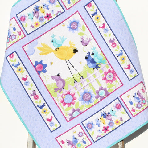 Kristin Blandford Designs Baby Gift, Bird Baby Quilt, Newborn Blanket, Purple Crib Bedding