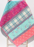 Kristin Blandford Designs Baby Quilt, Bright Plaid Floral Minky Blanket, Flower Crib Bedding, Aqua Turquoise Floral