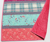 Kristin Blandford Designs Baby Quilt, Bright Plaid Floral Minky Blanket, Flower Crib Bedding, Aqua Turquoise Floral