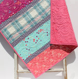 Kristin Blandford Designs Baby Quilt, Bright Plaid Floral Minky Blanket, Flower Crib Bedding, Aqua Turquoise Floral