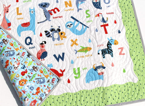 Easy Fabric Panel Quilt Kit Vintage Look Animal Alphabet Baby Quilt