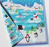 Kristin Blandford Designs Baby Quilt Kit Arctic Quilt Kit Polar Animals Whale Seal Polar Bear Fox Penguin Boy or Girl Baby Quilt Kit Aqua Blue Green Sewing DIY Winter Snow Panel