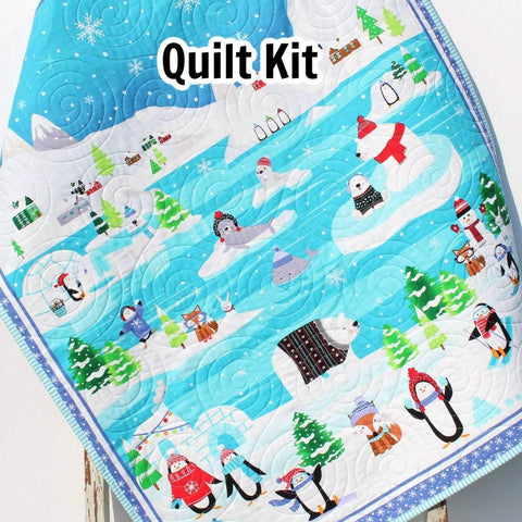 Kristin Blandford Designs Baby Quilt Kit Arctic Quilt Kit Polar Animals Whale Seal Polar Bear Fox Penguin Boy or Girl Baby Quilt Kit Aqua Blue Green Sewing DIY Winter Snow Panel