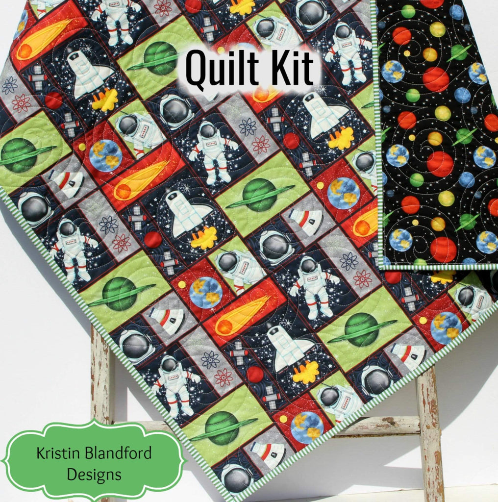 Kristin Blandford Designs Baby Quilt Kit Astronaunt Quilt Kit Space Baby Blanket Panel Quick Easy Boy Baby Bedding Quilting Project DIY Sewing Rockets Sun Moon Science