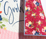 Kristin Blandford Designs Baby Quilt Kit Baby Girl Panel Quilt Kit, Bloom and Grow Riley Blake Fabrics, Simple Easy Beginner Quilting Project Ideas Sewing Maroon Pink Stripe Navy