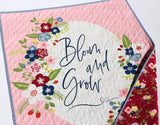Kristin Blandford Designs Baby Quilt Kit Baby Girl Panel Quilt Kit, Bloom and Grow Riley Blake Fabrics, Simple Easy Beginner Quilting Project Ideas Sewing Maroon Pink Stripe Navy