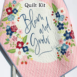 Kristin Blandford Designs Baby Quilt Kit Baby Girl Panel Quilt Kit, Bloom and Grow Riley Blake Fabrics, Simple Easy Beginner Quilting Project Ideas Sewing Maroon Pink Stripe Navy