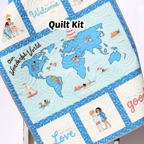 Kristin Blandford Designs Baby Quilt Kit Baby Quilt Kit Our Wonderful World Panel Quick Beginner Project Fabrics Bundle Set Baby Nursery Bedding DIY Gender Neutral Cultures