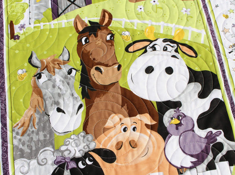 Farm Sheep Cow Horse Duck Squares Crib quilt fabric panel to sew