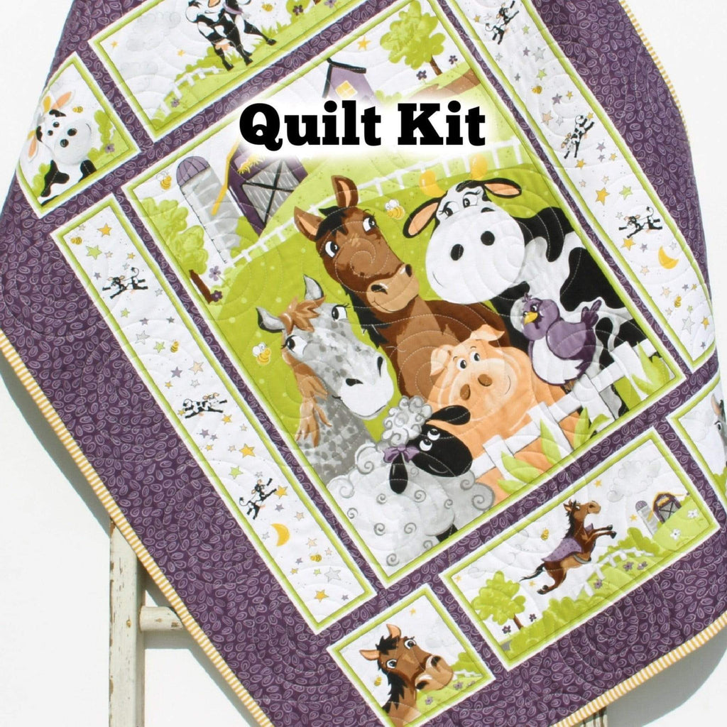 Kristin Blandford Designs Baby Quilt Kit Barnyard Buddies Quilt Kit, Farm Panel Quick Easy Fun, Beginner Project, Quilting Fabrics, Baby Nursery Bedding Cow Horse Pig Animals Sheep