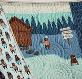 Bears Quilt Kit, Baby Blanket Panel, Quick Easy, Quilting Project, Lake Fishing Lodge