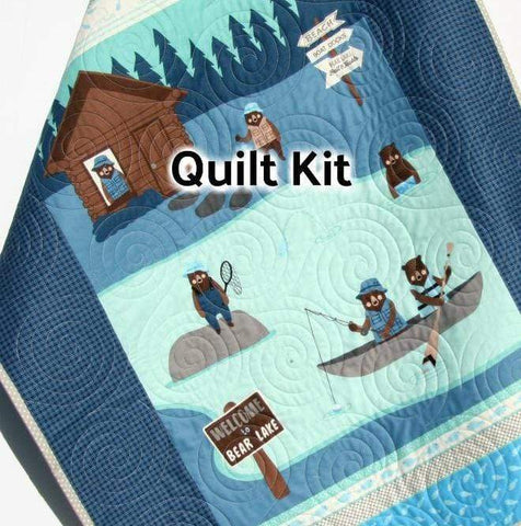 Bears Quilt Kit, Baby Blanket Panel, Quick Easy, Quilting Project, Lake Fishing Lodge