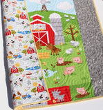 Kristin Blandford Designs Baby Quilt Kit Farm Panel Quilt Kit, Quick Easy Fun, Beginner Project, Quilting Fabrics, Baby Nursery Farm Bedding Cow Horse Pig Barnyard Animals Newborn