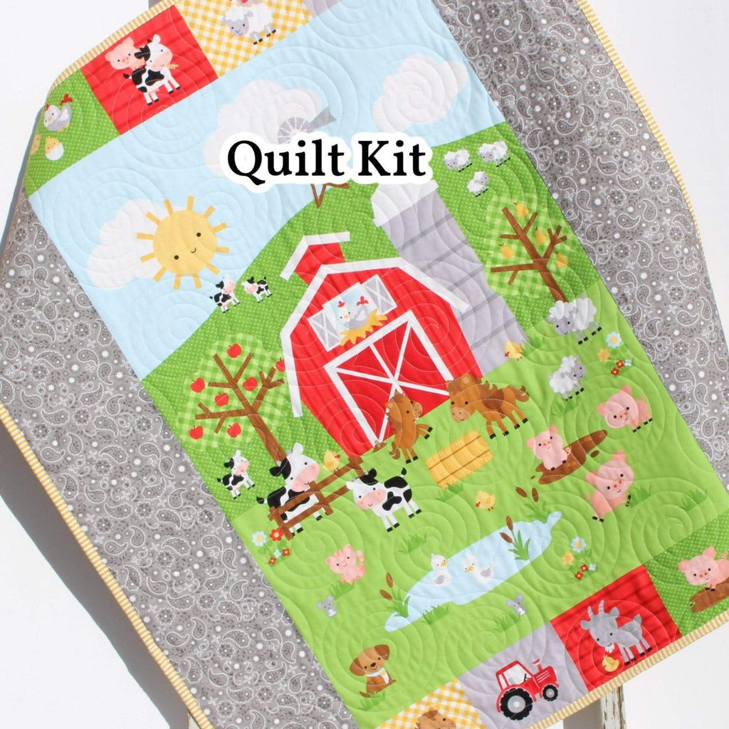 Kristin Blandford Designs Baby Quilt Kit Farm Panel Quilt Kit, Quick Easy Fun, Beginner Project, Quilting Fabrics, Baby Nursery Farm Bedding Cow Horse Pig Barnyard Animals Newborn