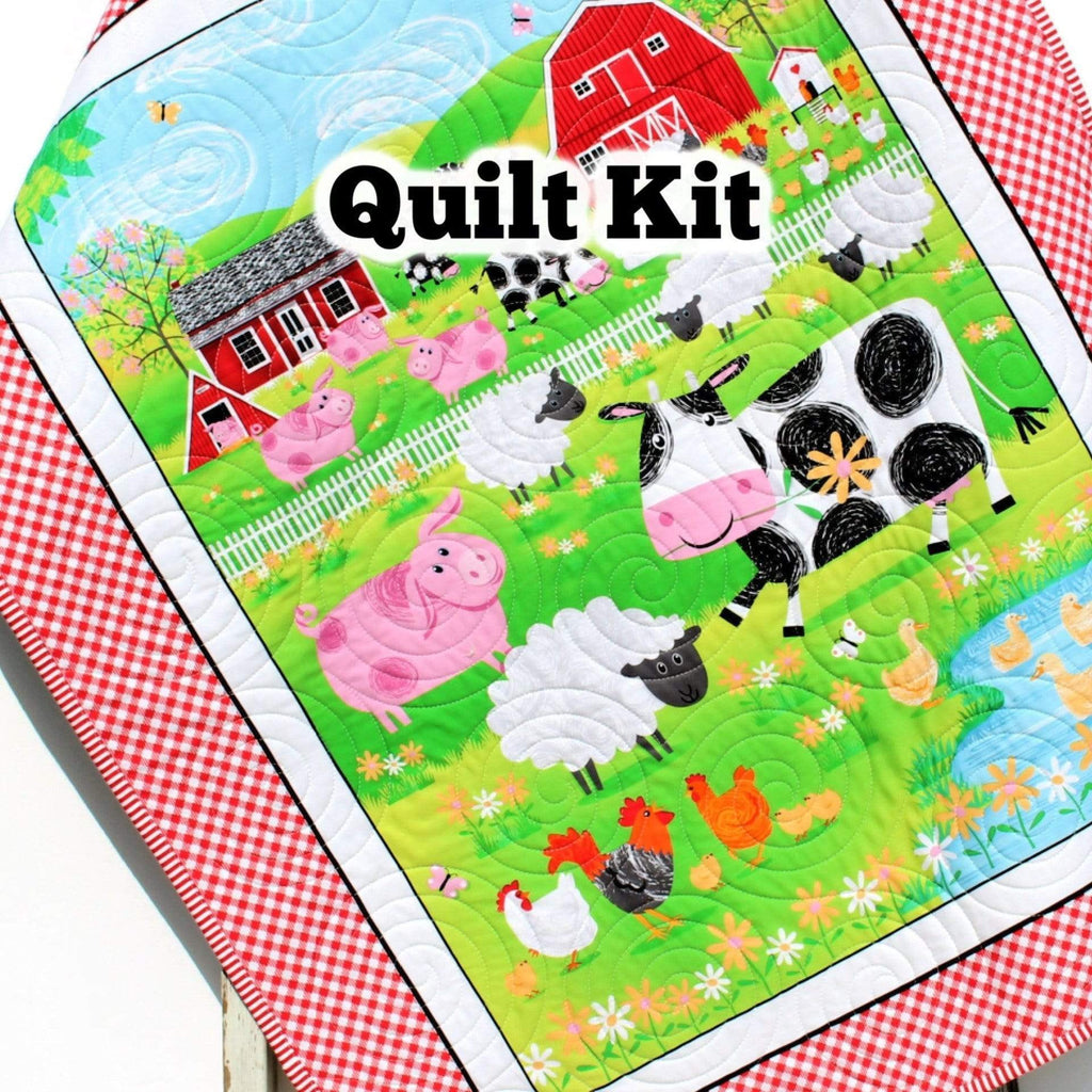 Kristin Blandford Designs Baby Quilt Kit Farm Quilt Kit, Panel Quick Easy Fun, Beginner Project, Quilting Fabrics, Baby Nursery Farm Bedding Cow Horse Pig Barnyard Animals Sheep