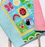 Kristin Blandford Designs Baby Quilt Kit Girl Quilt Kit, Butterfly Studio E Fabrics, Panel Quick Simple Easy Beginner Project, Owl Frog Rainbow Ladybug, Pink Aqua Yellow Whimsy