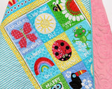 Kristin Blandford Designs Baby Quilt Kit Girl Quilt Kit, Butterfly Studio E Fabrics, Panel Quick Simple Easy Beginner Project, Owl Frog Rainbow Ladybug, Pink Aqua Yellow Whimsy