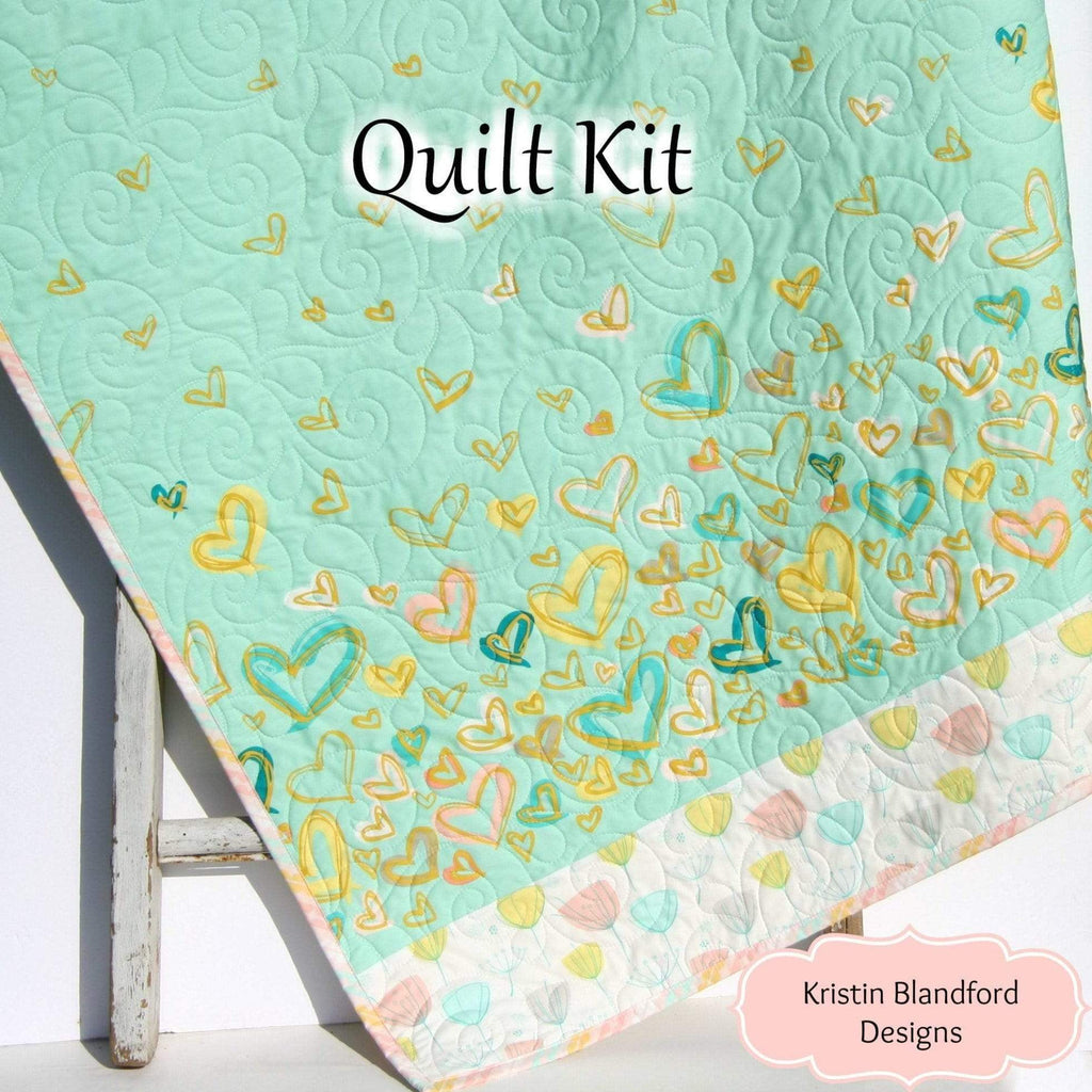 Kristin Blandford Designs Baby Quilt Kit Girls Quilt Kit, Nursery Crib Blanket, DIY Do It Yourself Project, Art Gallery Fabrics Reverie Hearts Flowers Tulips Mint Pink Yellow Green