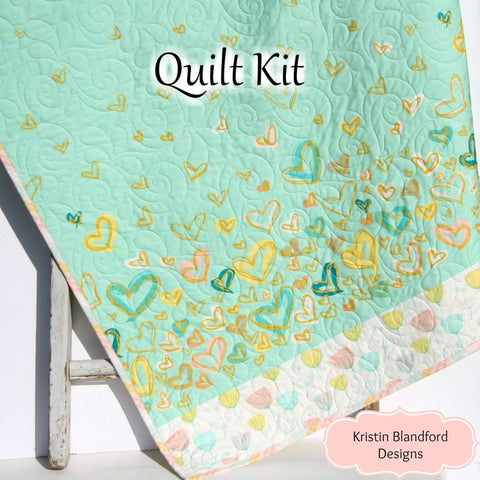 Kristin Blandford Designs Baby Quilt Kit Girls Quilt Kit, Nursery Crib Blanket, DIY Do It Yourself Project, Art Gallery Fabrics Reverie Hearts Flowers Tulips Mint Pink Yellow Green