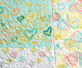 Kristin Blandford Designs Baby Quilt Kit Girls Quilt Kit, Nursery Crib Blanket, DIY Do It Yourself Project, Art Gallery Fabrics Reverie Hearts Flowers Tulips Mint Pink Yellow Green