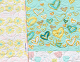 Kristin Blandford Designs Baby Quilt Kit Girls Quilt Kit, Nursery Crib Blanket, DIY Do It Yourself Project, Art Gallery Fabrics Reverie Hearts Flowers Tulips Mint Pink Yellow Green