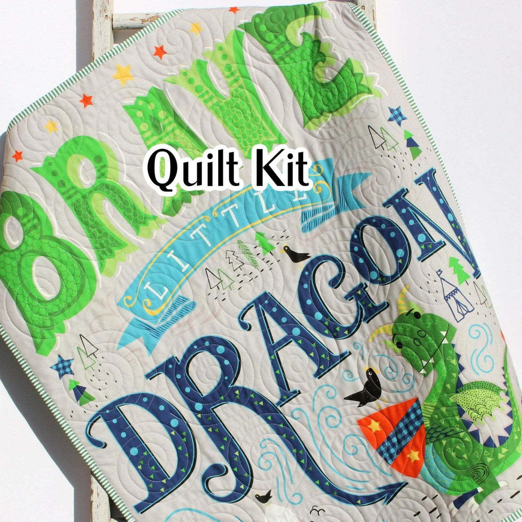 Kristin Blandford Designs Baby Quilt Kit Little Dragon Quilt Kit, Brave Knight Boy Panel, Nursery Crib Sewing Blanket, Quilting DIY Project Simple Quick Easy Once Upon a Time Fabric