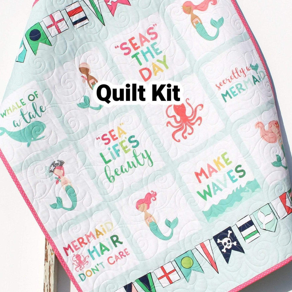 Kristin Blandford Designs Baby Quilt Kit Mermaid Baby Quilt Kit, Sewing Project to Make Yourself, Girls Newborn Bedding, Quilted Blanket Kit Fish Nautical Fabrics Gift for Child Sew