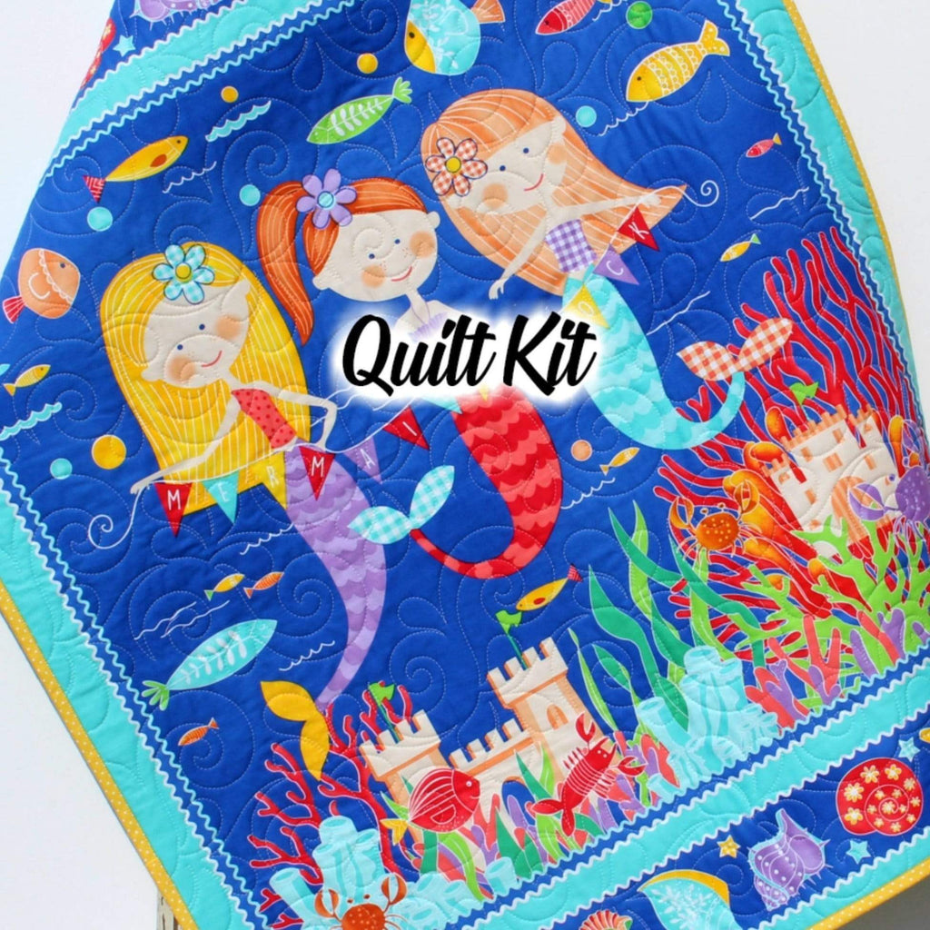 Kristin Blandford Designs Baby Quilt Kit Mermaids Quilt Kit, Baby Sewing Project to Make Yourself, Girls Baby Bedding, Quilted Blanket Kit, Fish Nautical Newborn Gift for Child Sew