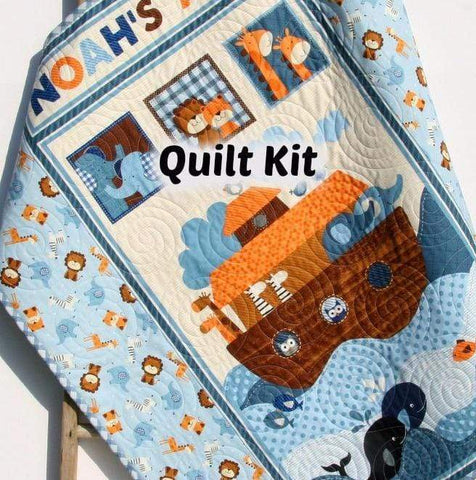 Kristin Blandford Designs Baby Quilt Kit Noah's Ark Quilt Kit, Biblical Bedding, Studio E Fabrics, Blue Brown, Boy or Girl