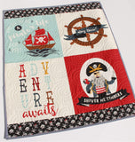 Kristin Blandford Designs Baby Quilt Kit Pirate Tales Quilt Kit, Natuical Boy Panel, Nursery Crib Sewing Blanket, Ocean Sea Quilting DIY Project Simple Quick Easy Jolly Roger Ship