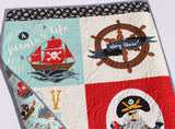 Kristin Blandford Designs Baby Quilt Kit Pirate Tales Quilt Kit, Natuical Boy Panel, Nursery Crib Sewing Blanket, Ocean Sea Quilting DIY Project Simple Quick Easy Jolly Roger Ship