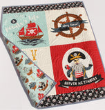 Kristin Blandford Designs Baby Quilt Kit Pirate Tales Quilt Kit, Natuical Boy Panel, Nursery Crib Sewing Blanket, Ocean Sea Quilting DIY Project Simple Quick Easy Jolly Roger Ship