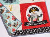 Kristin Blandford Designs Baby Quilt Kit Pirate Tales Quilt Kit, Natuical Boy Panel, Nursery Crib Sewing Blanket, Ocean Sea Quilting DIY Project Simple Quick Easy Jolly Roger Ship