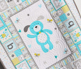Kristin Blandford Designs Baby Quilt Kit Puppy Quilt Kit Panel Blanket Baby Sewing Project Nursery Bedding Beginner Simple Fabric Bundle Set Tiny Tots Newborn Infant Light Blue Grey