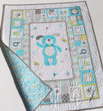 Kristin Blandford Designs Baby Quilt Kit Puppy Quilt Kit Panel Blanket Baby Sewing Project Nursery Bedding Beginner Simple Fabric Bundle Set Tiny Tots Newborn Infant Light Blue Grey