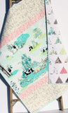 Kristin Blandford Designs Baby Quilt Kit Quilt Kit Baby Girl Panda Teepee Bamboo Crib Bedding Blue Grey Gray Pink Quilting Sewing Striped Pattern DIY Do It Yourself Pandalicious