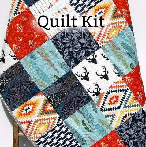 Quilt Kit, Baby Kit Woodland Boy Rustic Navy Blue Red, Throw and Twin Quilt Kit