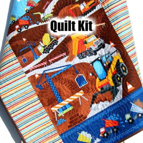 Kristin Blandford Designs Baby Quilt Kit Quilt Kit, Construction Baby Boy Panel Quick Easy Fun Beginner Sewing Project Quilting Ideas Newborn Gifts Cranes Dump Trucks Vehicles