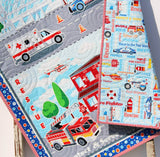 Kristin Blandford Designs Baby Quilt Kit Quilt Kit Rescue Fire Fighter Ambulance Police Panel Quick Easy Fun Beginner Project First Responders Baby Boy Save the Day Newborn Blanket