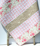 Quilt Kits for Beginners, Farmhouse Plaid, Pink Vintage Floral, Projects for you to Make, Baby or Toddler, Floral Gift