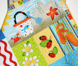 Kristin Blandford Designs Baby Quilt Kit Summer Quilt Kit, Wall Hanging, Quilting Panel Fabrics, Faux Patchwork Sewing, Make Yourself DIY, Beginner Patterns, Ladybug Flip Flops Bird