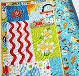 Kristin Blandford Designs Baby Quilt Kit Summer Quilt Kit, Wall Hanging, Quilting Panel Fabrics, Faux Patchwork Sewing, Make Yourself DIY, Beginner Patterns, Ladybug Flip Flops Bird