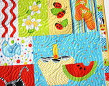 Kristin Blandford Designs Baby Quilt Kit Summer Quilt Kit, Wall Hanging, Quilting Panel Fabrics, Faux Patchwork Sewing, Make Yourself DIY, Beginner Patterns, Ladybug Flip Flops Bird