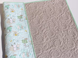 Kristin Blandford Designs Baby Quilt Kit The Littlest Quilt Kit Wholecloth Cheater Panel Blanket Baby Project Nursery Bedding Beginner Simple Bunnies Flowers Adorable Mint Grey Gray